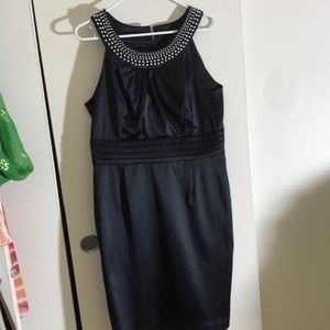 Black satin dress with pearl detail